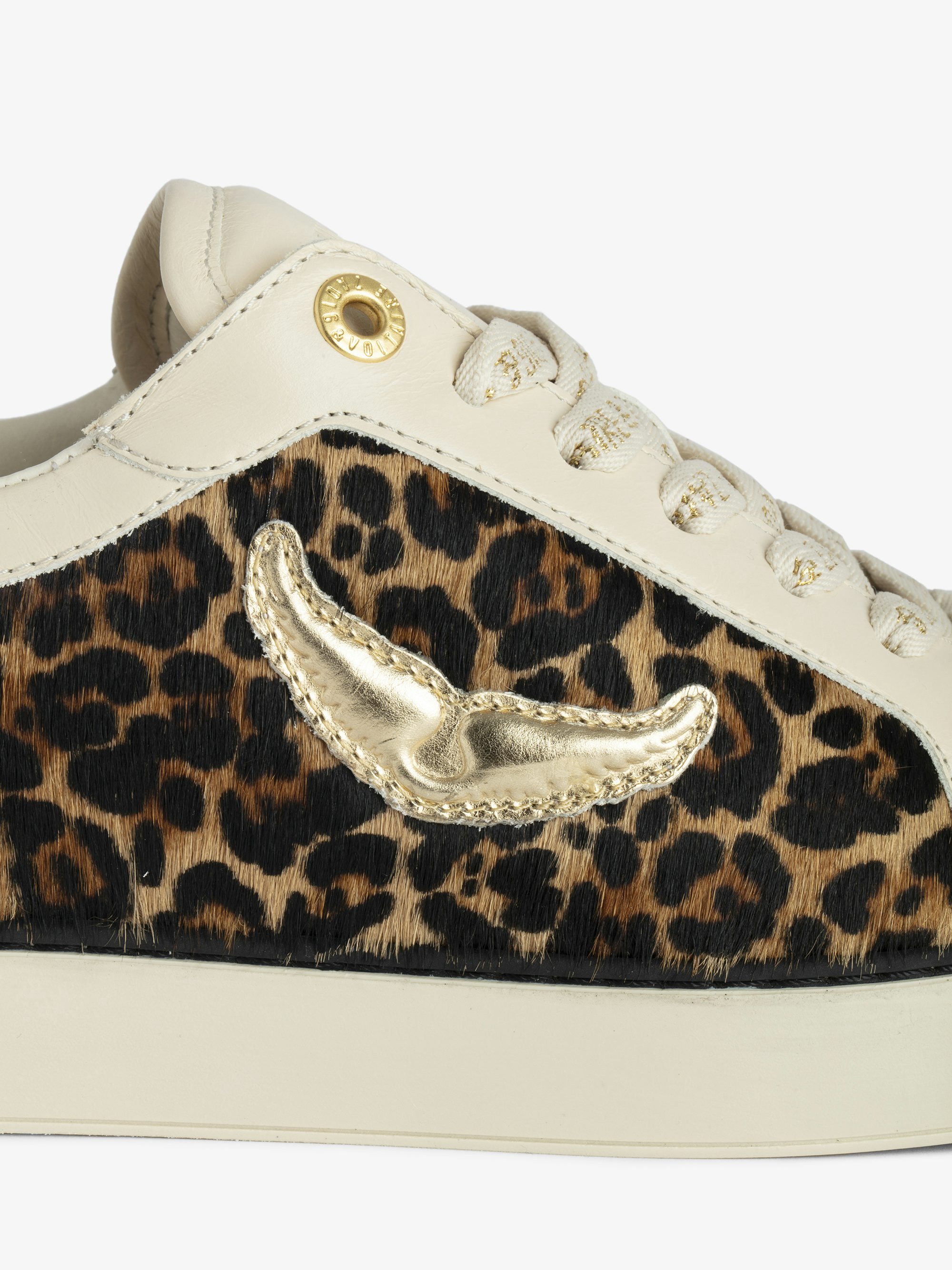 Low-Top Fly On Sneakers - Low-top sneakers in a mix of leopard-effect leather and crinkled leather with embossed wings.